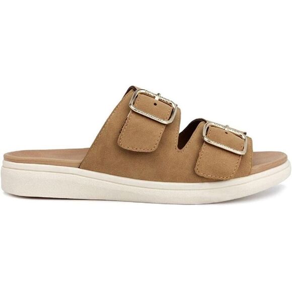 NIB London Fog Women's Cognac Nubuck Lorraine Double Strap Sandals - 10M - Picture 2 of 16